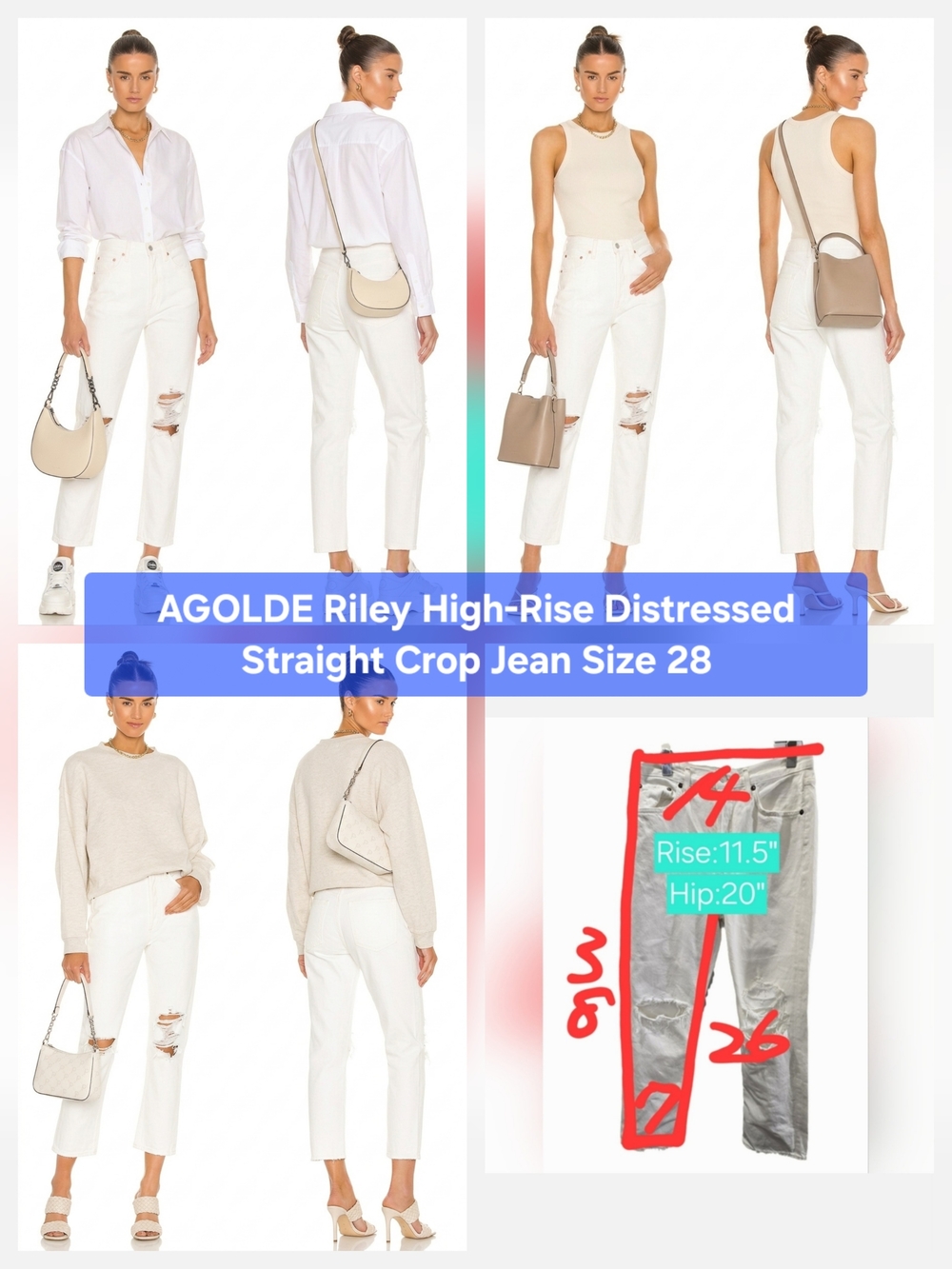 AGOLDE Riley High-Rise Distressed Straight Crop Jeans Size 28